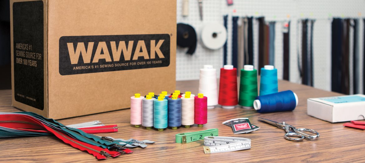 WAWAK Sewing Supplies Open Order Shipping Box Thread Zippers Measuring Tape Needles