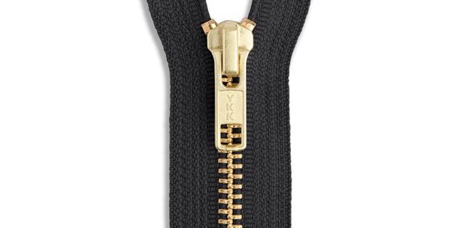 YKK Brass Jacket Zipper in Black Size 5 Zipper Teeth