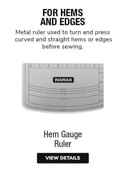 Hem gauge ruler | Metal ruler used to turn and press curved or straight hems and edges. 