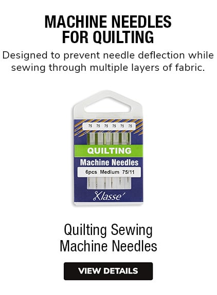 Quilting Sewing Machine Needles •	Machine Needles for Quilting  •	Designed to prevent needle deflection while sewing through multiple layers of fabric.