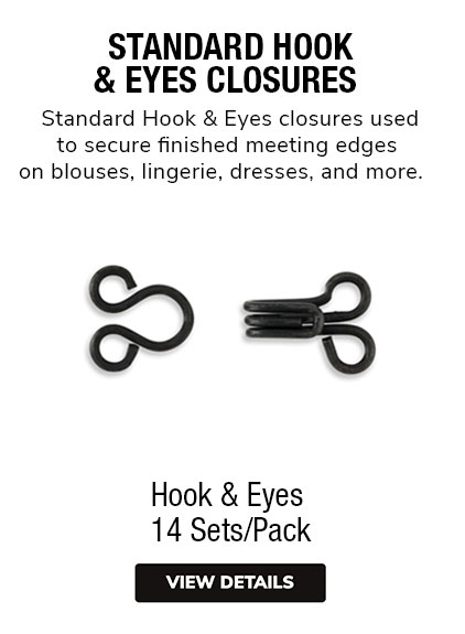Sew-On Wide Hook & Eye Closures 2 Sets/Pack Black & Nickel