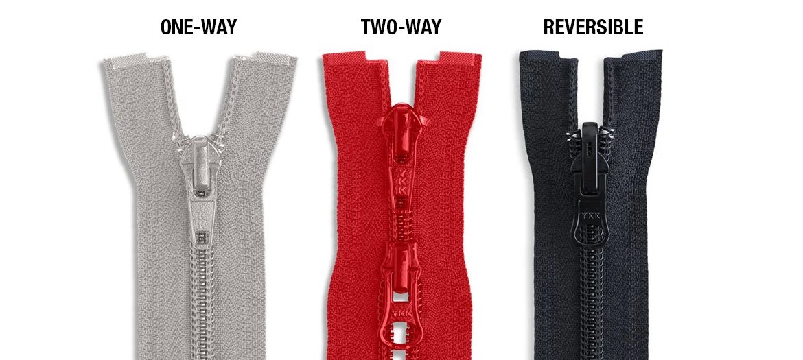 Nylon Coil Jacket Zipper Styles One-Way, Two-Way and Reversible